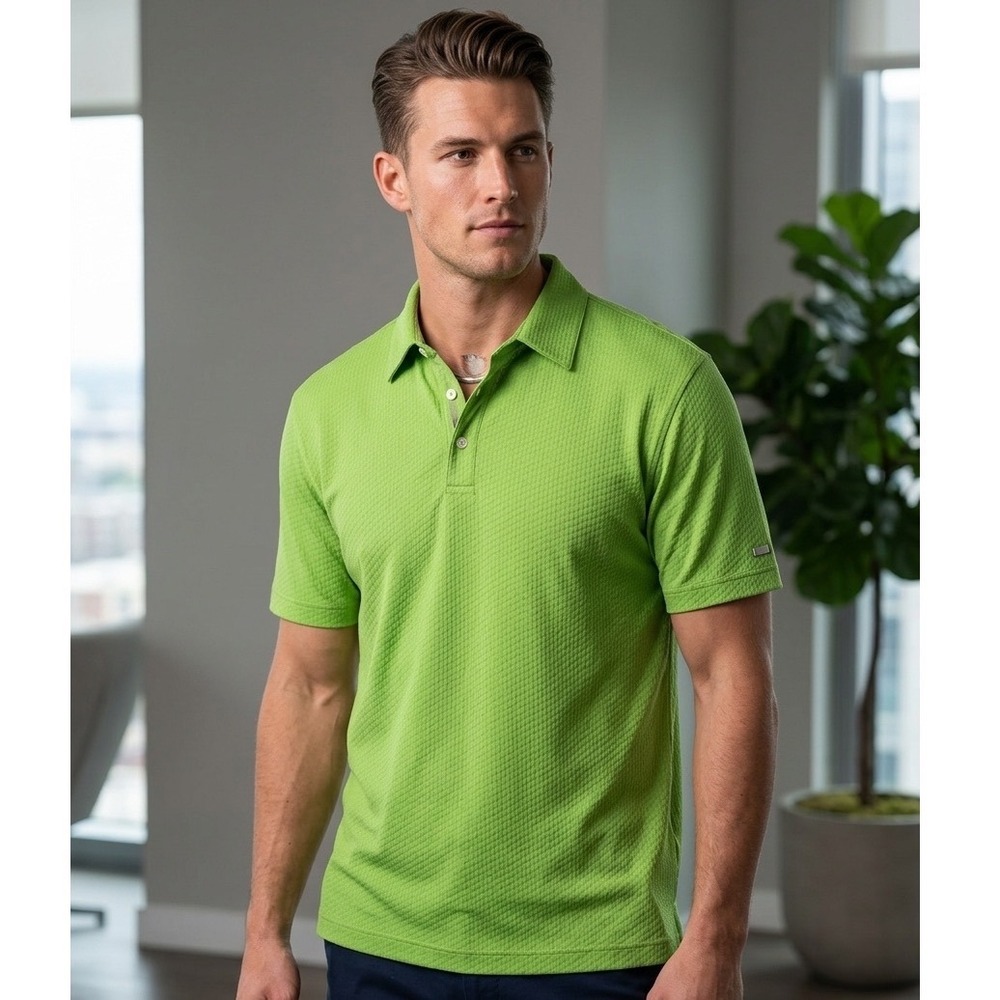 Nike Tiger Woods Collection Mens XL Lime Green Dri-FIT Diamond Texture Golf Polo